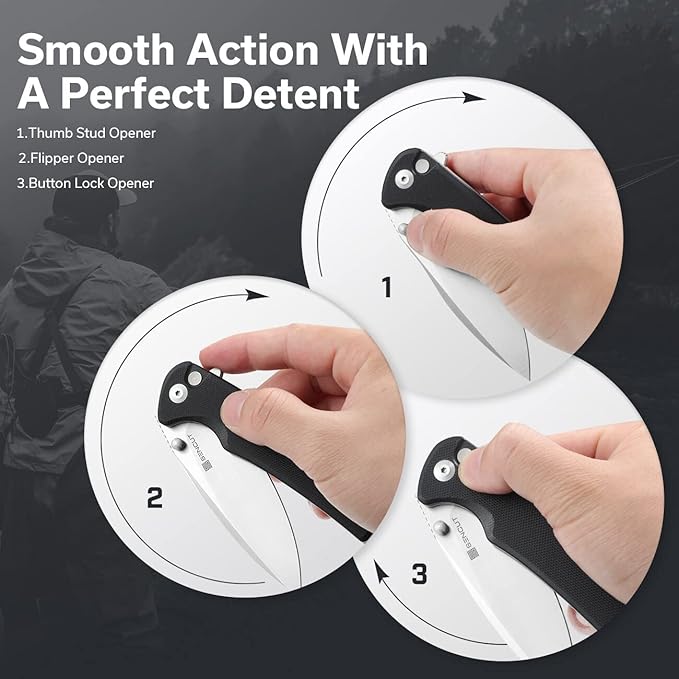 SENCUT Sachse Pocket Folding Knife for EDC Black G10 Handle Satin 9Cr18MoV Blade Foldable Small Knife with Clip Button Lock Everyday Carry Knives for Men Women Indoor Outdoor Gift S21007-5