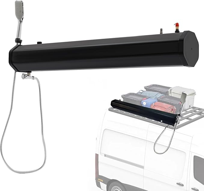 Solar Heated Roof Rack Water Tank - 1.6Bar Pressurized Shower No Pump Needed Heavy Duty PVC+ABS for Camping Beach Off-Road Cleaning7.9Gal/30L