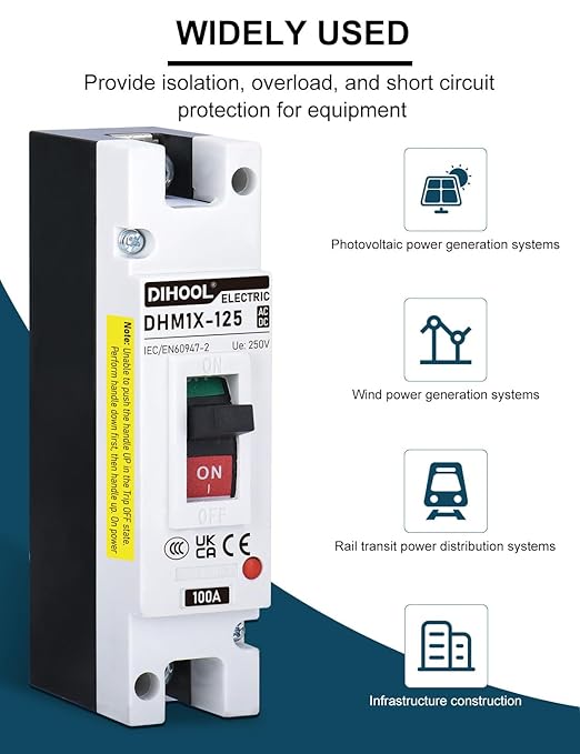 DIHOOL 100 Amp Battery DC Disconnect Switch DC Breaker for Main Power Station UPSSolar