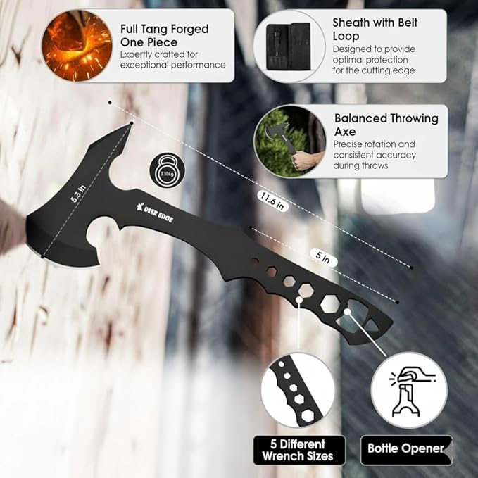 Throwing Axe Set – 3 Pack Balanced Throwing Axes for Target Practice Outdoor Recreation and Competition – Full Tang Stainless Steel Tactical Tomahawks with Nylon Sheath