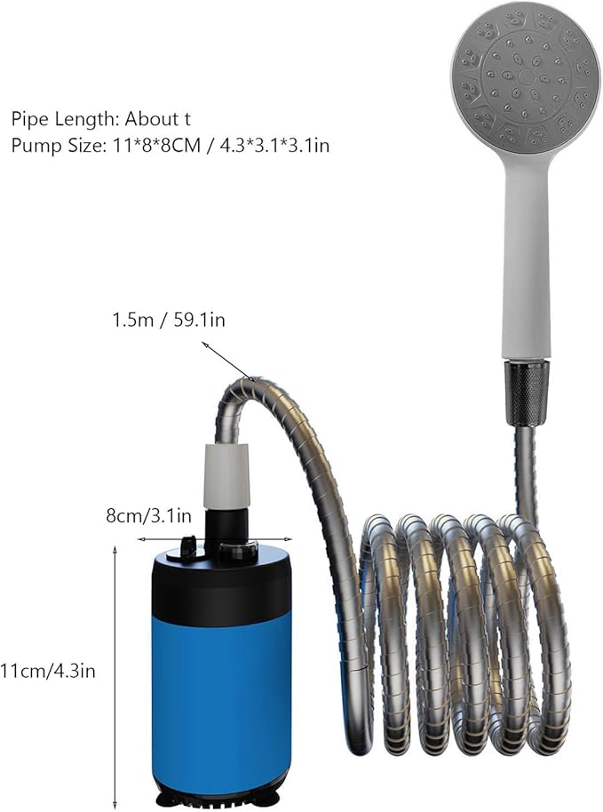 Shower for Camping Handheld Electric Shower Battery Powered Compact Camp Shower for Outdoor Travel Hiking Car Washing Pet Bath (Blue)