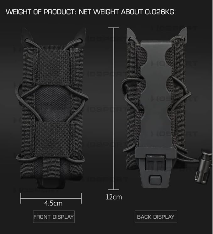 Tactical 9MM Mag PouchMolle Pistol Single Flashlight Magazine Pouch for Torch Holder Hunting Holster Shooting Airsoft (Pack of 2)