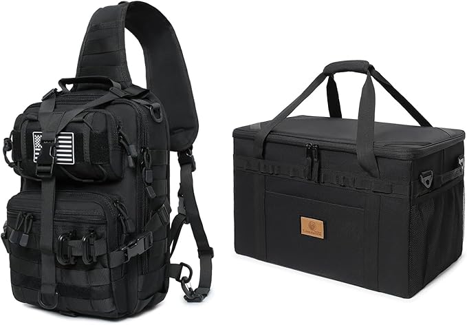 Tactical Sling Backpack and 46L Tactical Camping Storage Bag