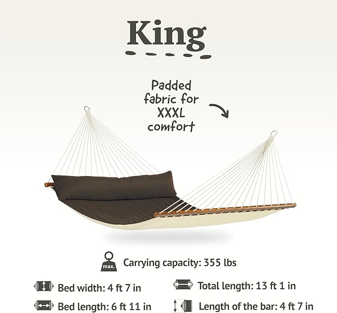 LA SIESTA Alabama Arabica - Weather-Resistant Quilted Spreader Bar Hammock Size King