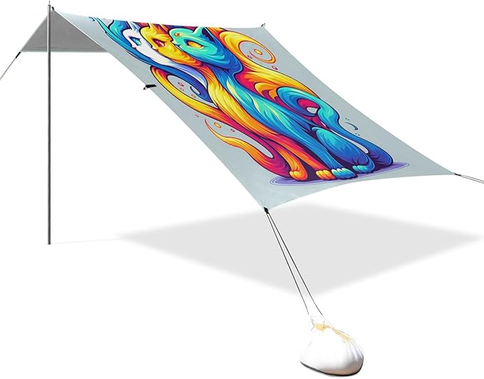 ALAZA Cat Witchy Beach Tent Sun Shelter UPF50+ Protection Beach Shade Canopy w/ 4 Sandbags for Outdoor Camping Fishing Backyard Fun Picnic 10x9 ft