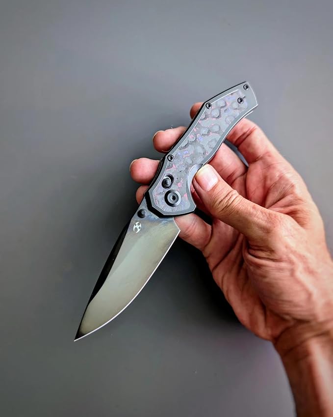 KANSEPT Apollo Pocket Knive 3.11Mirror DLC CPM S35VN Blade Blackwash Titanium inlaid Purple Haze Fatcarbon Handle with Thumb Stud Cross Bar Lock Folding for Men WomenCamping Hiking Knives K2107V4