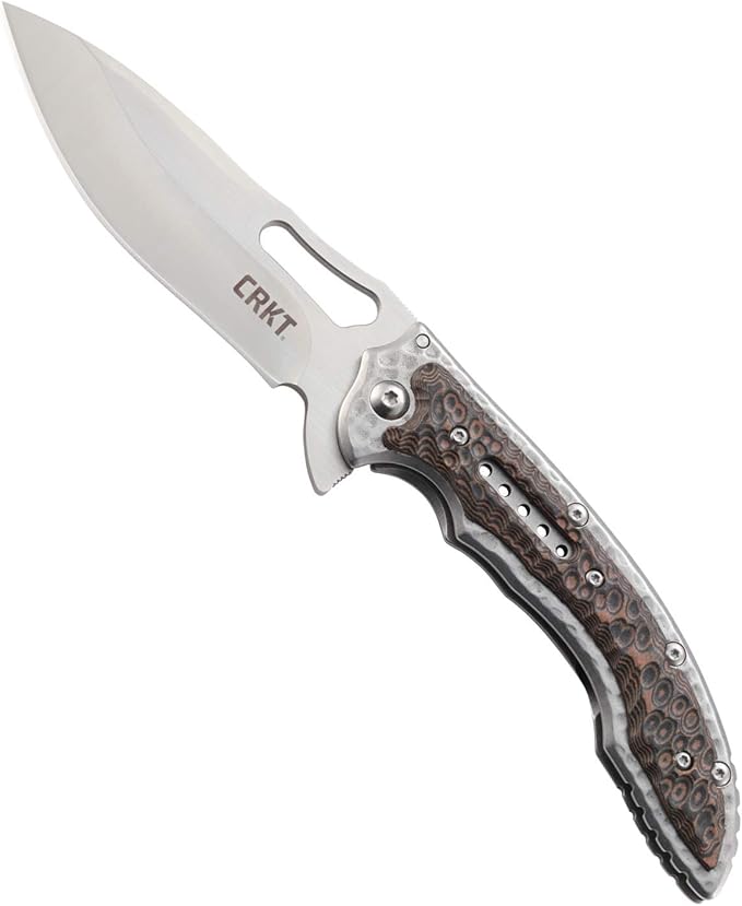 CRKT Fossil Folding Pocket Knife: Stainless Steel Plain Edge EDC Folder with Frame Lock Everyday Carry Folded Knife with Satin Blade Finish 5470 Silver brown grey