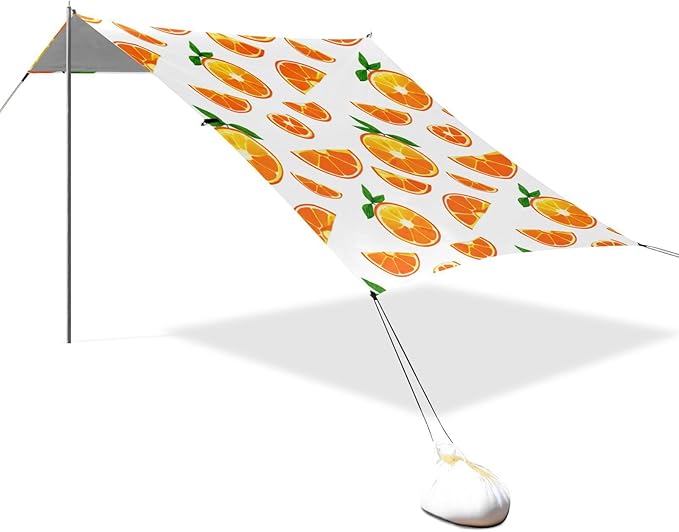 Beach Canopy with Windproof Ropes &amp Sandbags Beach Tent Sun Shade Sun Shelter for Camping Trips Fishing Backyard Fun or Picnics Oranges