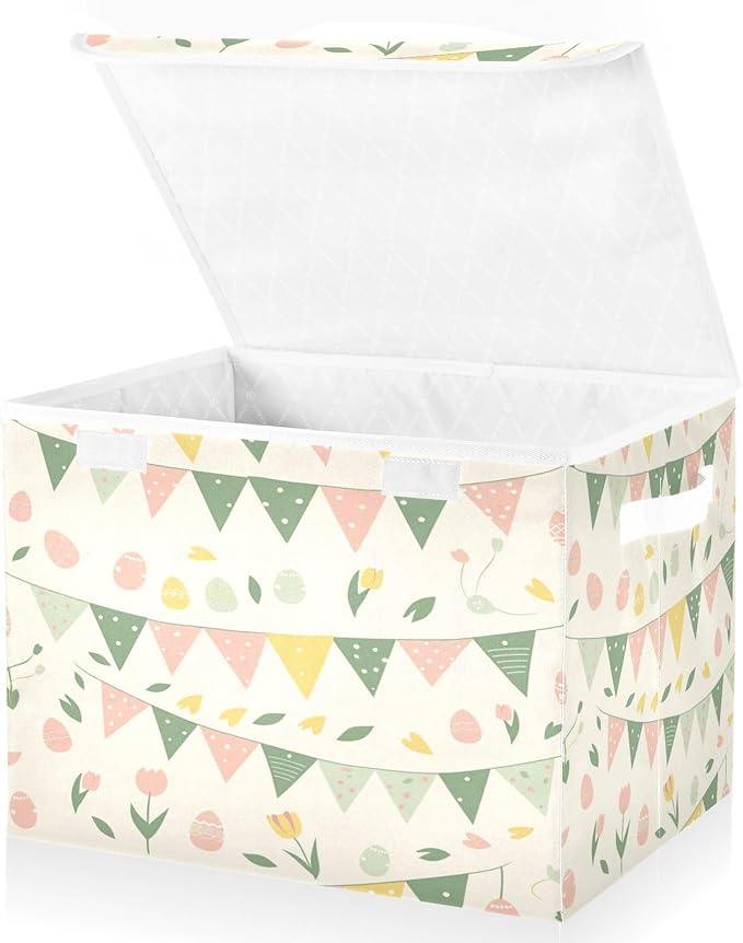 Storage Bins With Lid Stackable Fabric Closet Organizer Clothing Storage Large Boxes For Closet Shelves Bedroom Green Floral Branch Easter