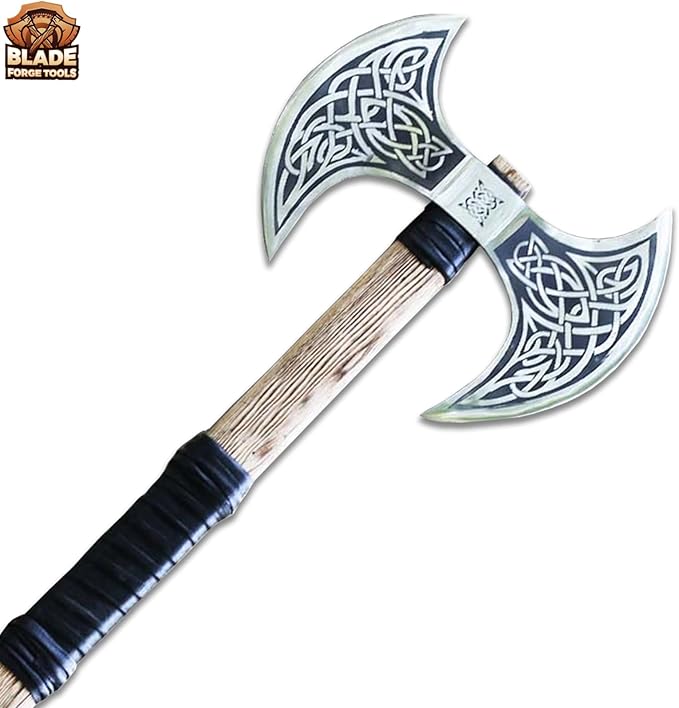 Handmade Carbon Steel Axe Medieval Warrior Double Headed Battle Axe | Viking Axe | Birthday Gift Brown