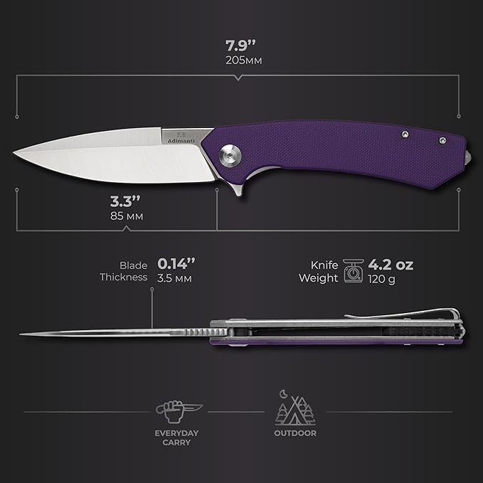 Firebird GANZO Adimanti Skimen Pocket Folding Knife G10 Handle with Clip and Glass Breaker D2 Steel Blade Hunting Fishing Camping Outdoor EDC Knife (Purple)