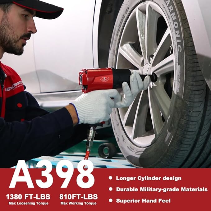 AEROPRO TOOLS 1/2-Inch Aluminum Air Impact Wrench(A398)Twin Hammer with 1380FT-LB Max Loosening Torque Pneumatic Impact Gun for Auto Repair Tire Shop (1380 ft-lbs | Air Impact Wrench + Socket)