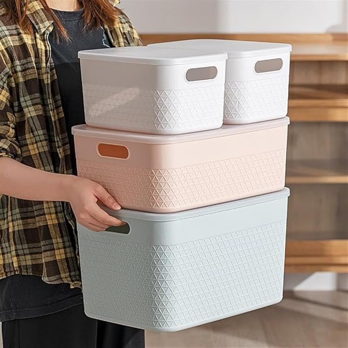 HANAMYA Lidded Storage Bin Organizer | Storage Organizing Container 4 Liter Set of 6 Mint