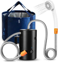 Portable Camping Shower Built-in 4400mAh USB Rechargeable IPX7 Waterproof Battery Shower Pump+Collapsible Bucket for Family Camp Hiking Backpacking Travel Beach Pet Flowering Outdoor