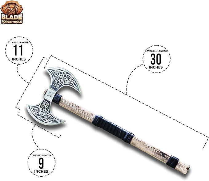 Handmade Carbon Steel Axe Medieval Warrior Double Headed Battle Axe | Viking Axe | Birthday Gift Brown