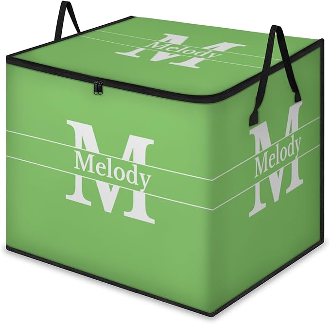 Personalized Extra Large Storage Basket with Lid Comforters Spring Green with Initial Letter Blanket Bedding Storage Bin for Home Collapsible Basket for Clothes Moving Car Trunk