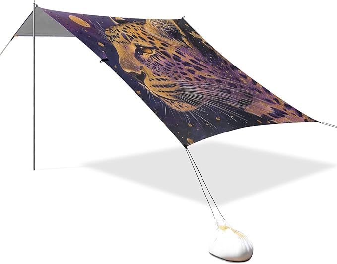 ALAZA Leopard on Purple Beach Tent Sun Shelter Portable Canopy Sunshade for Outdoor Camping Picnics Backyard Fun 10x9 ft