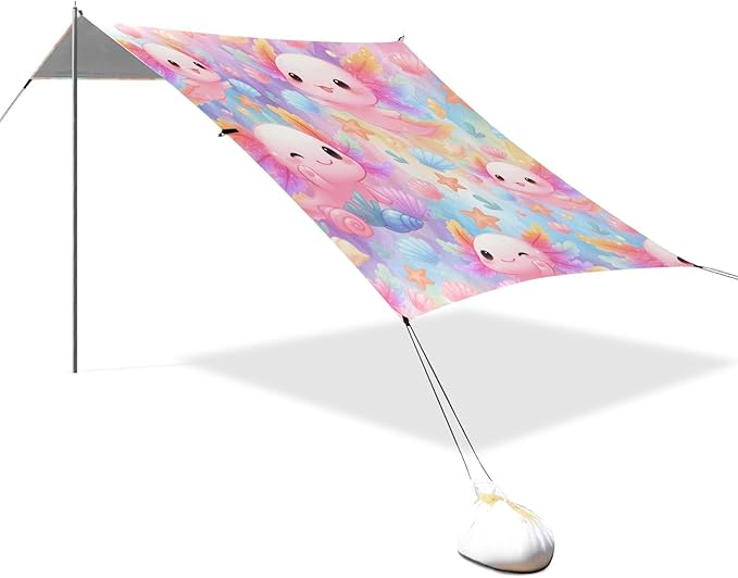 ALAZA Salamander Coral Pattern Beach Tent Sun Shelter Portable Canopy Sunshade for Outdoor Camping Picnics Backyard Fun 10x9 ft