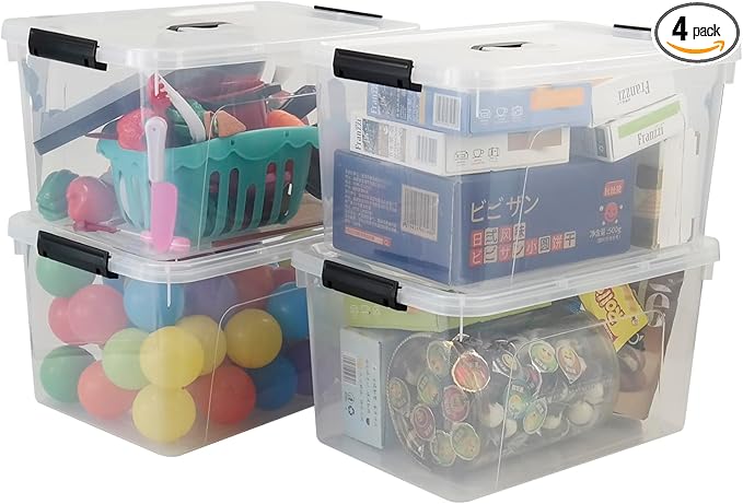4-Pack 18 L Plastic Storage Box Clear Latch Storage Bin with Lid