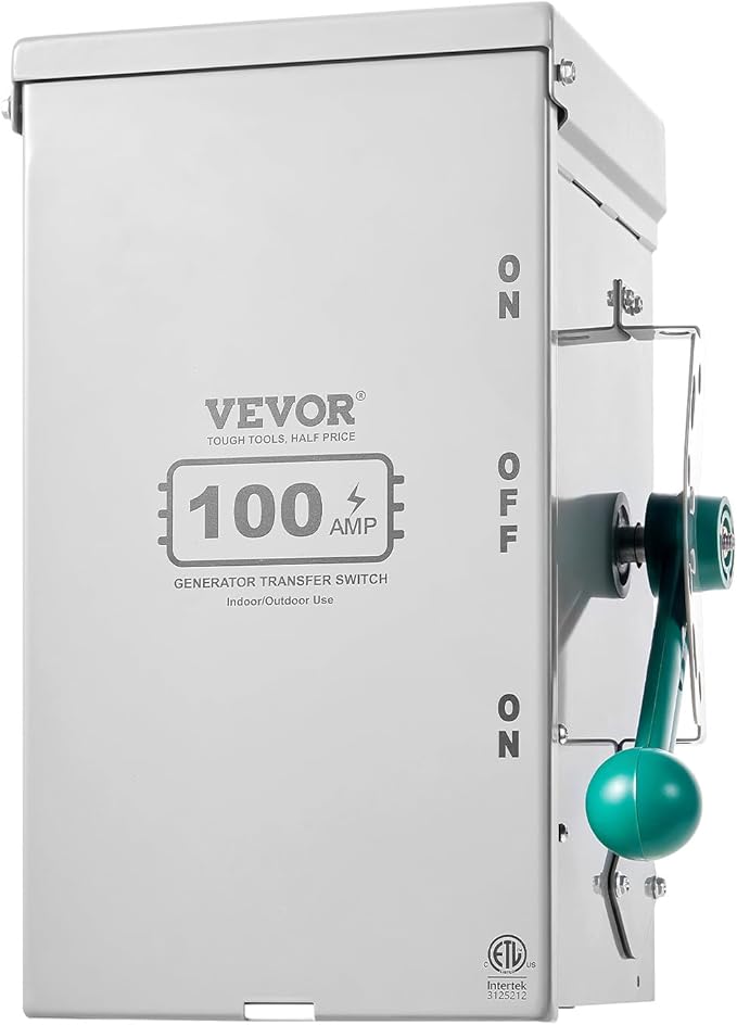 VEVOR 100A Manual Transfer Switch Generator Transfer Switch for Home 24000W Double-Throw Safety Switch NEMA 3R Outdoor/Indoor ETL Certified