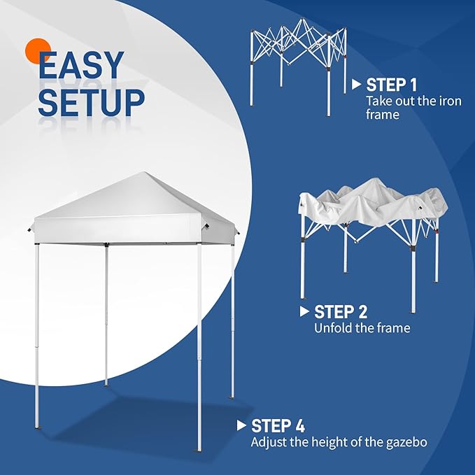 5'x5' Pop Up Canopy TentBeach Tent with One Push SetupInstant Setup GazeboPortable &amp Compact Sports ShelterOutdoor Sun Shade for EventsPartiesCampingOutdoor Events (White)