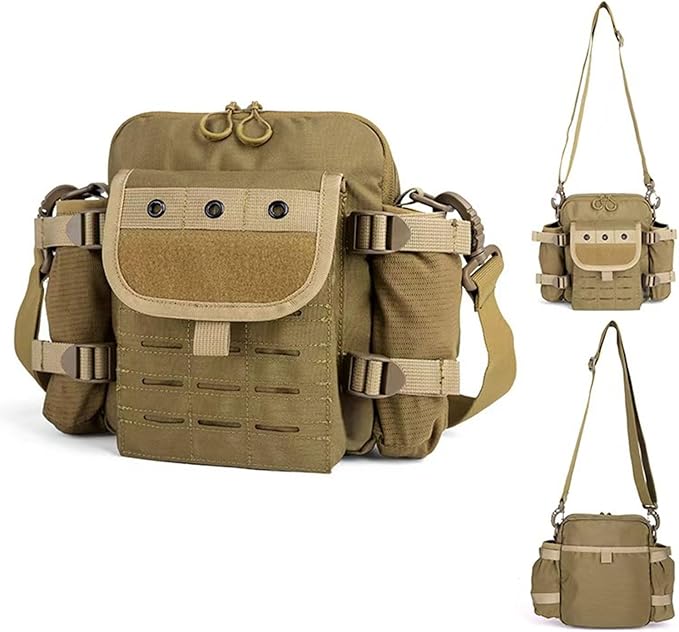 Laser Cut Molle Tactical Sling Bag Backpack for Men - Small EDC Military Molle Crossbody Shoulder Bags (Khaki)