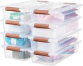 Plastic Storage Bin with Lid Stackable Design Clip Box for Crafts Supplies and Office Items Container (8 Pack 4 Quart Brown)