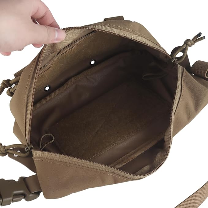 Assault Dangler Pouch with Elastic Loops Panel*2 Hook Loop Tongue for Plate Carrier Chest Rig Top Arc Opening Half Zip Tactical Fanny Pack Sling Bag Concealed Carry EDC IFAK Medical Drop Pouch-CB
