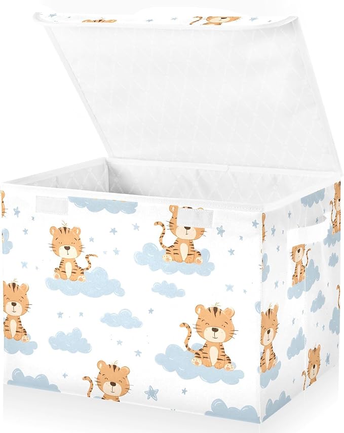 susiyo Large Foldable Storage Bin with Flip-Top Lid Cute Tiger Pattern Storage Box Collapsible Closet Organizer Containers Boxes Decorative Baskets with Handles for Home Bedroom Living Room Office