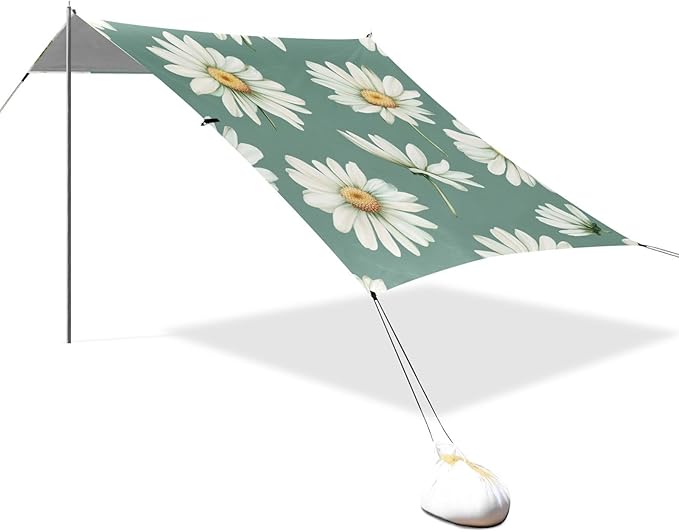 ALAZA Daisy Flowers Vintage Green Beach Tent Sun Shelter Portable Canopy Sunshade for Outdoor Camping Picnics Backyard Fun 10x9 ft