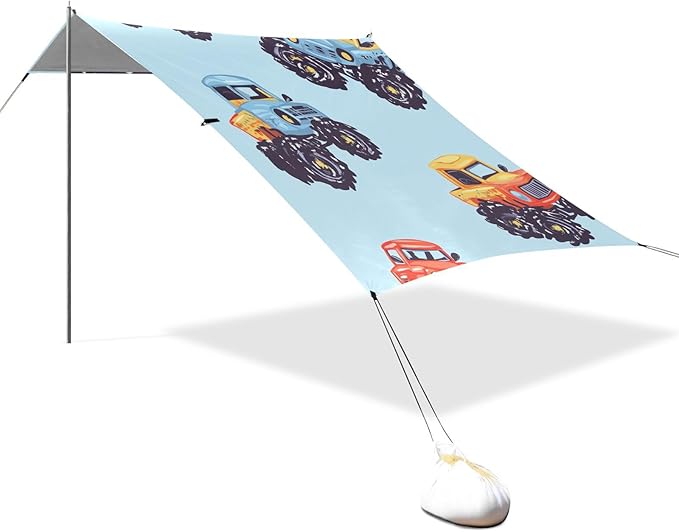 ALAZA Truck Cartoon on Blue Beach Tent Sun Shelter Portable Canopy Sunshade for Outdoor Camping Picnics Backyard Fun 10x9 ft