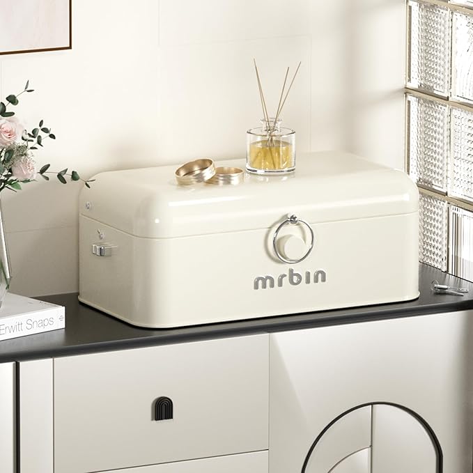 MRBIN Metal 2-Tier Medicine Container Folding Waterproof Safe Boxes and Supply Storage Organizer Empty First Aid Kit for Home Portable Emergency Kit Cream White