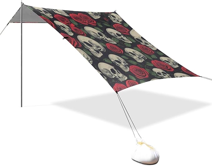 Skulls and Roses Beach Tent Sun Shelter Set UPF50+ UV Protection 10.5 x 9.19 FT Camping Shade Canopy with Sandbags Sand Anchors Carrying Bag and Others