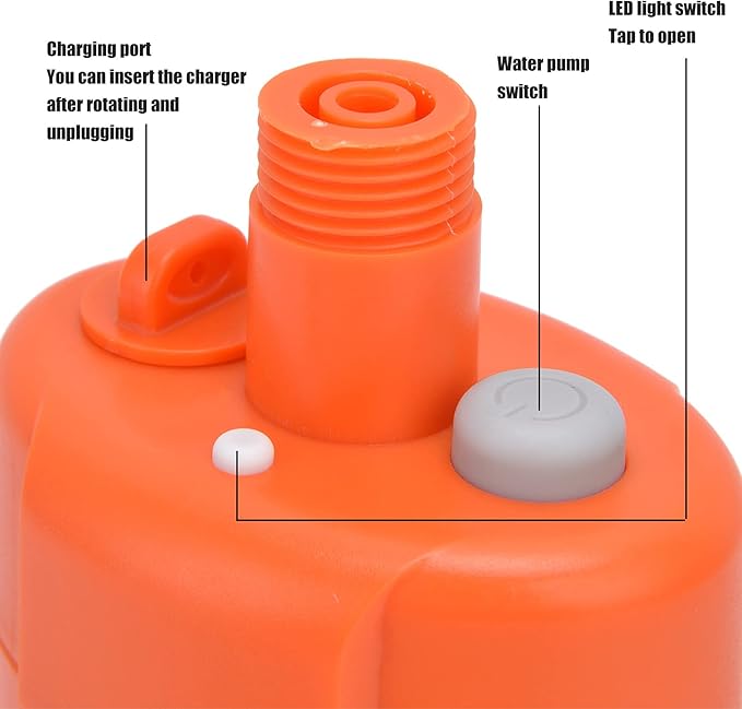 Portable Outdoor Shower Camping Pump Handheld Sprayer USB Charging for Hiking Traveling (Orange)