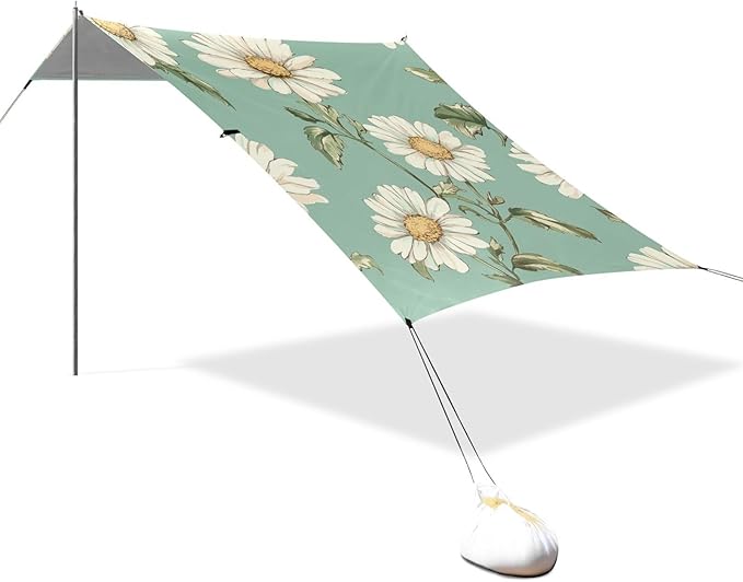 ALAZA Vintage Daisy Flowers Green Beach Tent Sun Shelter Portable Canopy Sunshade for Outdoor Camping Picnics Backyard Fun 10x9 ft
