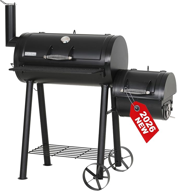 GREEN PARTY Offset Smoker Charcoal Grills with 28 Inch Cook Chamber Barrel Smoker and Charcoal Grill Combo 512 Sq. In. Space Barrel Smoker Grill for Outdoor BBQ Patio Backyard Cooking