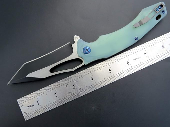 Eafengrow EF915 Folding Knife D2 Steel Blade with Black-Oxide Coating G10 Handle with Ball Bearing Safe Open Flipper KnifeLocking Liner and Pocketclip for Camping Work (Jade)