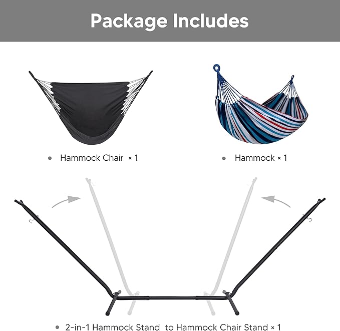 SUNCREAT 2-in-1 Convertible Portable Double Hammock with Stand Included Outdoor Hammock and Stand Patented Sea Blue