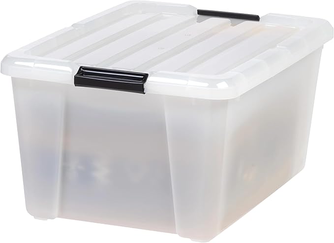 4 Pack 45 Quart Stackable Storage Bins with Lids Large Clear Plastic Containers with Secure Handles Heavy Duty Totes for Garage Pantry Holiday Decor - Space Saving