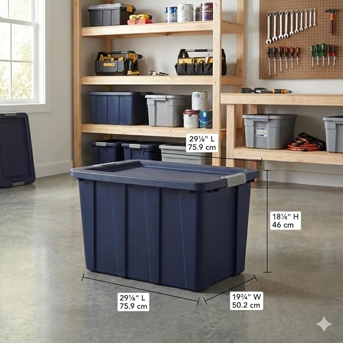 30 Gallon Latching Tuff1 ToteRugged Plastic Bin with LidDark Blue Tuff1 Tote