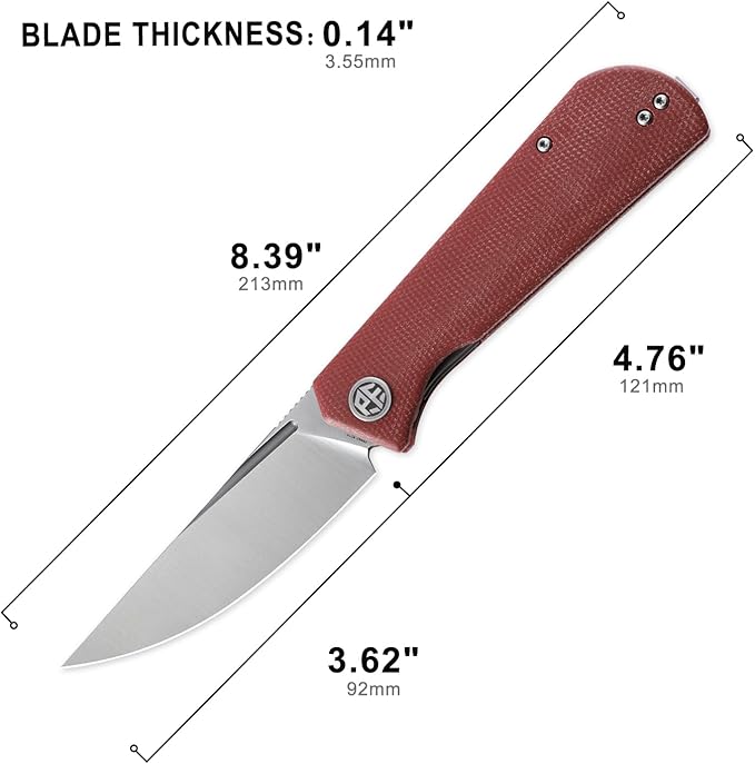 Petrified fish Pocket Knife PFP07 Viking 3.62 K110 Satin Blade 3.95oz Micarta Handle Front Flipper Liner lock Folding knife (Red Satin)