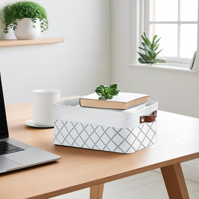 DECOMOMO Small Storage Basket Closet Storage Bins Baskets for Organizing Shelves (White Check Small - 6 Pack)