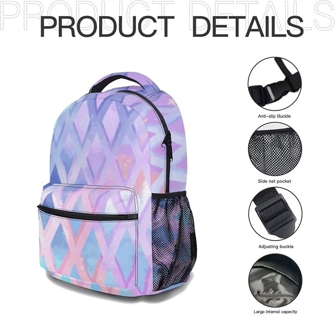 Girls Backpack Cute Pastel Geometric Backpacks for School Lightweight Large Capacity Student Bookbag for Elementary Middle Teen Girls Back to Schools Travel Daypack 17.32 x 12.59 x5.9