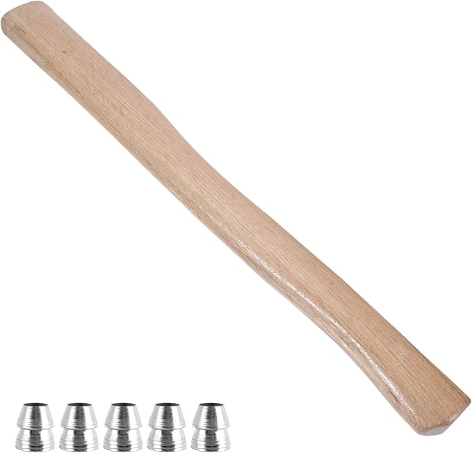 HEALLILY Wooden Hatchet Handle Replacement Kit with 50cm Oak Wood Handle and 5 Metal Wedges for Gardening and Woodworking Tools