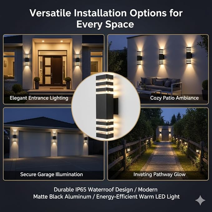 2Pack 15inch Outdoor LED Wall Lights4000K Day White Outdoor 18W Wall Light Aluminum Body Waterproof IP65 led Porch Light for House Patio Garage Garden.(No Sensor)