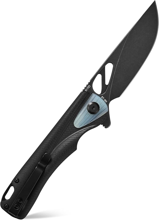 Sitivien ST165 Folding KnifeK110 Steel Blade with G10 Handle EDC Tool Knife Pocket Knife for Outdoor CampingHikingFishing(Black)