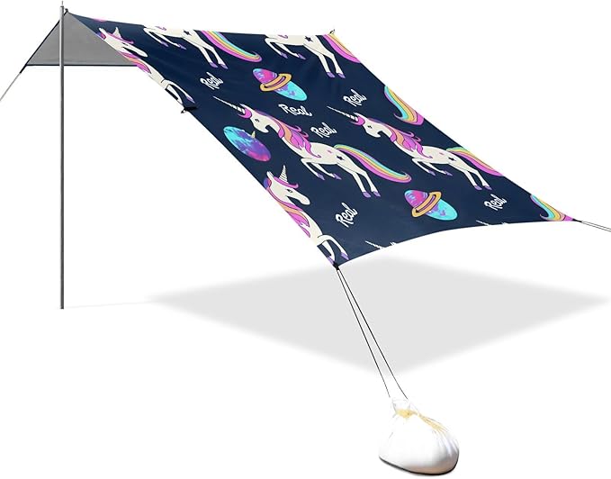 ALAZA Unicorn Planet Pattern Beach Tent Sun Shelter Portable Canopy Sunshade for Outdoor Camping Picnics Backyard Fun 10x9 ft
