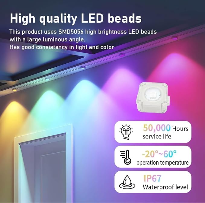 Permanent Outdoor Lights Pro 200ft RGB-IC LED Eaves Lights IP67 Waterproof with Smart App&ampRemote Controlfor ChristmasParty Daily Halloween and All Holiday Decor