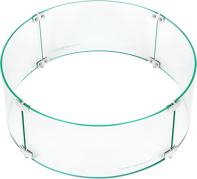 Fire Pit Glass Wind Guard Round Clear Tempered Glass Wind Guard for Round Fire Pit Table Firepit Accessory for Outdoor Use 22.8 L x 22.8 W x 8.7 H