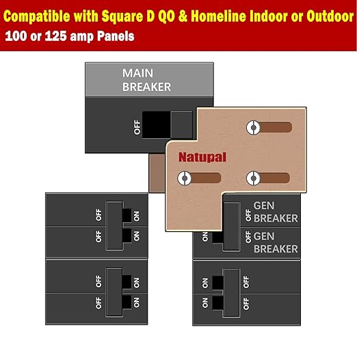 Generator Interlock Kit Compatible with Square D QO &amp Homeline Indoor or Outdoor 100 or 125 amp Panels 3/4 Inch Spacing between main and branch breaker. Professional Interlock kit